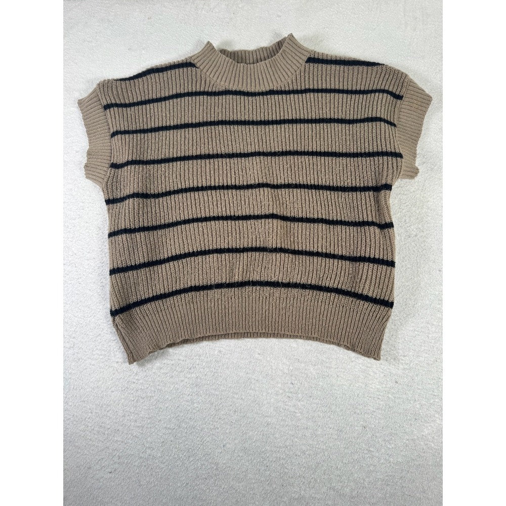 SHEIN Curve Sweater Vest Womens 3XL Tan Black Excellent Striped Ribbed Mock Neck